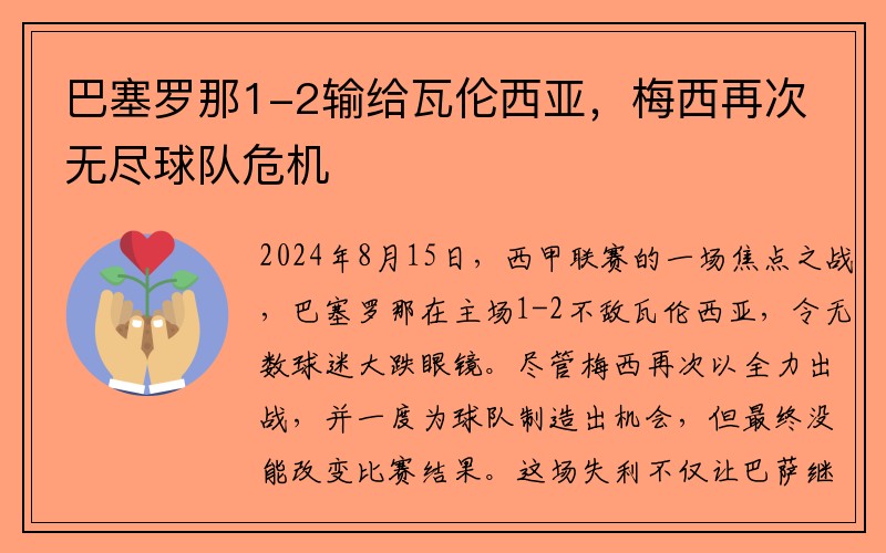 巴塞罗那1-2输给瓦伦西亚，梅西再次无尽球队危机